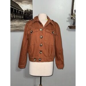 Free‎ People Slouchy Eisenhower denim jacket terracotta orange large button MED